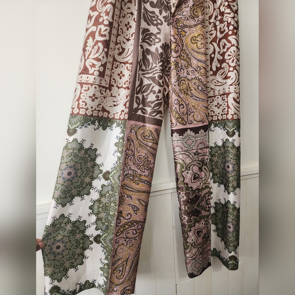 Zara L Bandana Print Silk Pants L - Picture 1 of 15